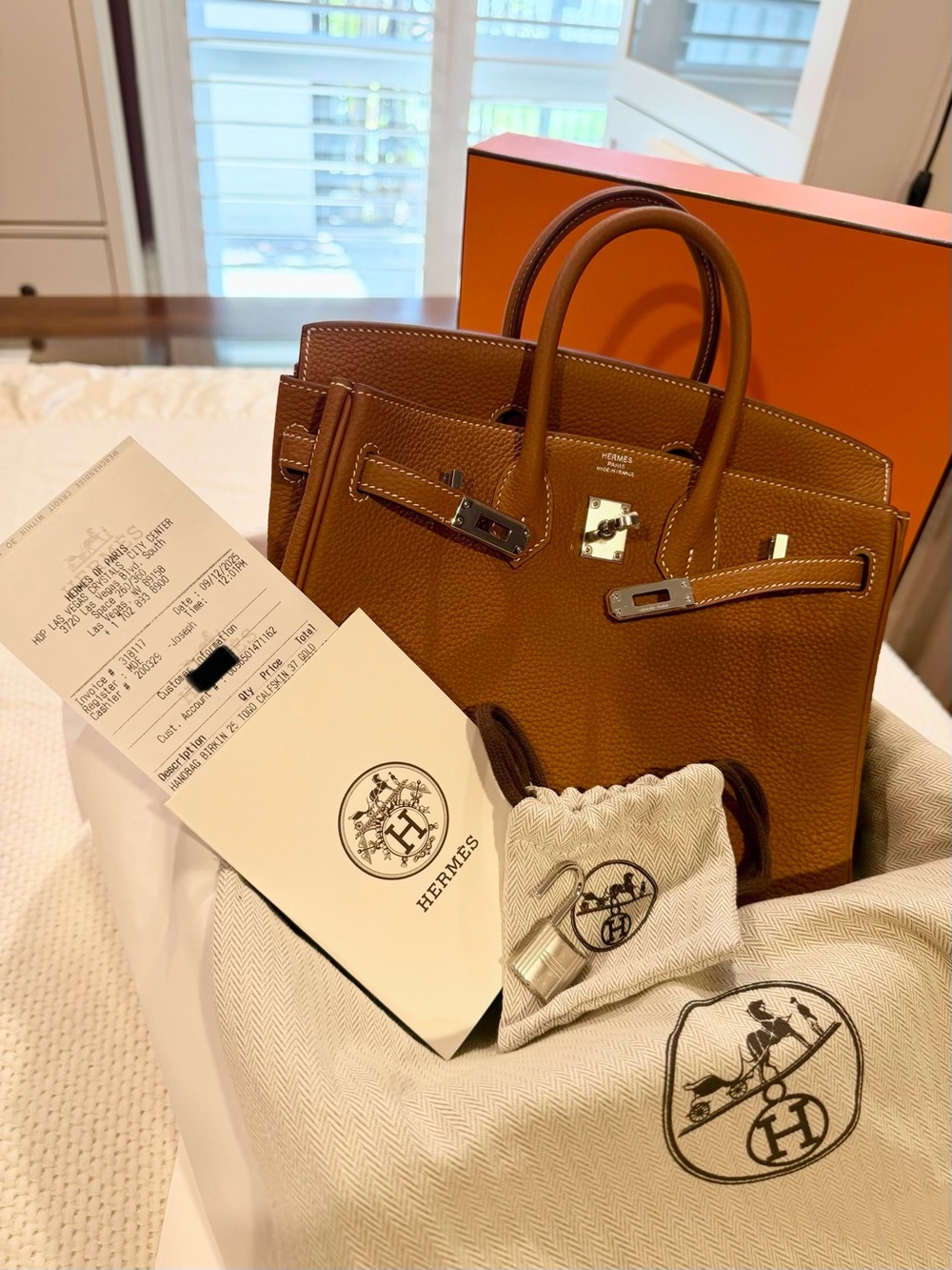 Hermès Birkin 25 Gold Togo Leather Palladium Hardware Full Set Receipt - 2025